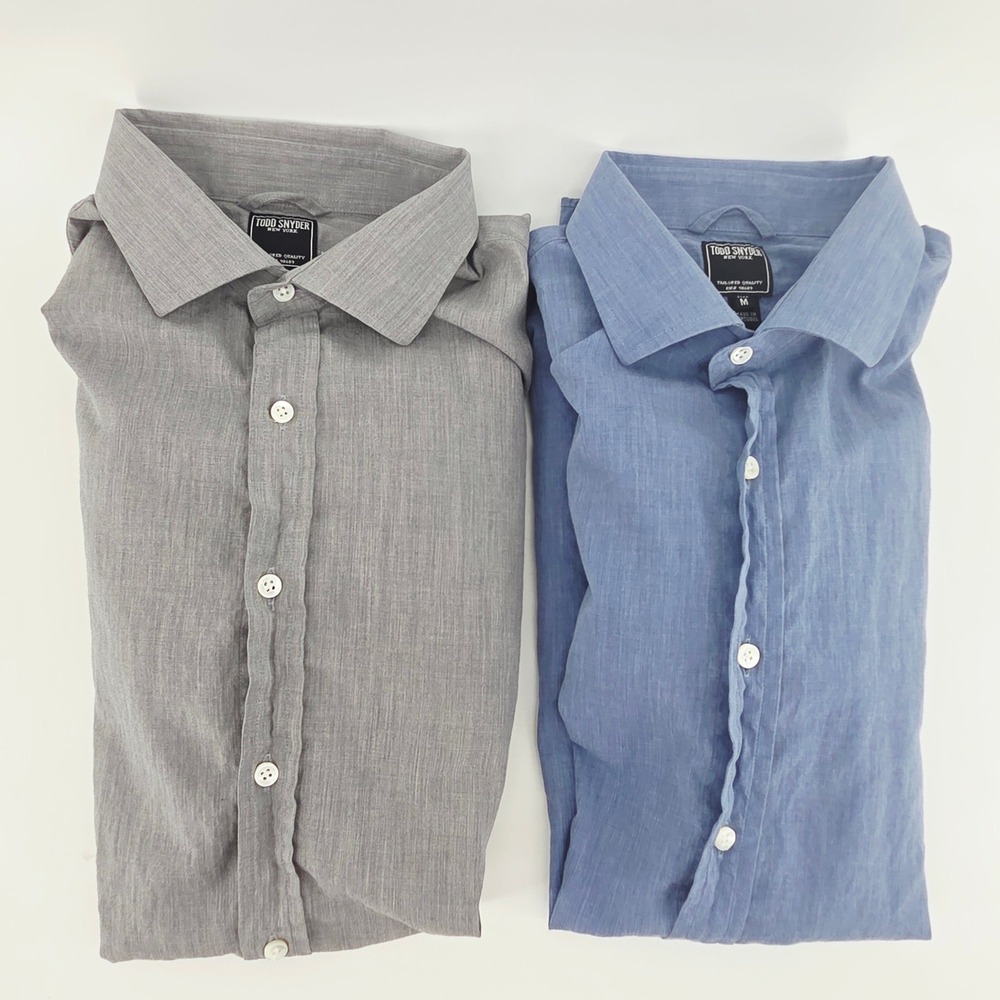 Todd Snyder Mens Medium Tailored Cotton Button Dress Shirts Set of 2 Blue Gray